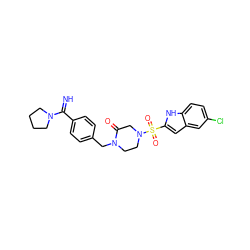 N=C(c1ccc(CN2CCN(S(=O)(=O)c3cc4cc(Cl)ccc4[nH]3)CC2=O)cc1)N1CCCC1 ZINC000026174388