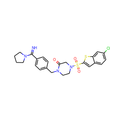 N=C(c1ccc(CN2CCN(S(=O)(=O)c3cc4ccc(Cl)cc4s3)CC2=O)cc1)N1CCCC1 ZINC000026184894