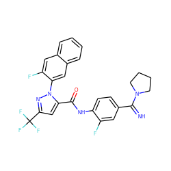 N=C(c1ccc(NC(=O)c2cc(C(F)(F)F)nn2-c2cc3ccccc3cc2F)c(F)c1)N1CCCC1 ZINC000084708848