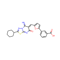 N=C1/C(=C/c2ccc(-c3cccc(C(=O)O)c3)o2)C(=O)N=C2SC(C3CCCCC3)=NN12 ZINC000013944002