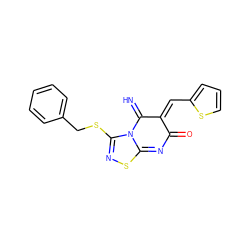 N=C1/C(=C/c2cccs2)C(=O)N=C2SN=C(SCc3ccccc3)N12 ZINC000004872545