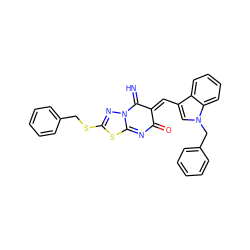 N=C1/C(=C/c2cn(Cc3ccccc3)c3ccccc23)C(=O)N=C2SC(SCc3ccccc3)=NN12 ZINC000008453492