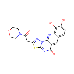 N=C1/C(=C\c2ccc(O)c(O)c2)C(=O)N=C2SC(CC(=O)N3CCOCC3)=NN12 ZINC000009185592