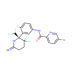 N=C1CCC(F)(F)[C@](c2cc(NC(=O)c3ccc(Br)cn3)ccc2F)(C(F)F)N1 ZINC001772585518