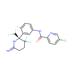 N=C1CCC(F)(F)[C@](c2cc(NC(=O)c3ccc(Cl)cn3)ccc2F)(C(F)F)N1 ZINC001772624377