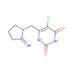 N=C1CCCN1Cc1[nH]c(=O)[nH]c(=O)c1Cl ZINC000100032379