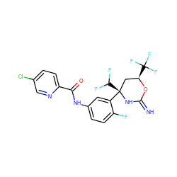 N=C1N[C@@](c2cc(NC(=O)c3ccc(Cl)cn3)ccc2F)(C(F)F)C[C@@H](C(F)(F)F)O1 ZINC001772596122