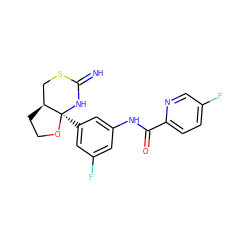 N=C1N[C@@]2(c3cc(F)cc(NC(=O)c4ccc(F)cn4)c3)OCC[C@H]2CS1 ZINC001772651932