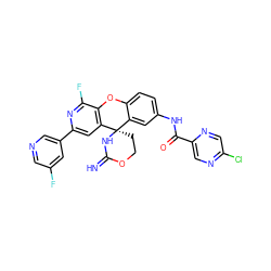 N=C1N[C@]2(CCO1)c1cc(NC(=O)c3cnc(Cl)cn3)ccc1Oc1c2cc(-c2cncc(F)c2)nc1F ZINC001772581595