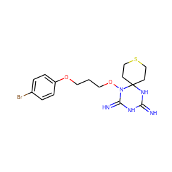 N=C1NC(=N)N(OCCCOc2ccc(Br)cc2)C2(CCSCC2)N1 ZINC001772600895