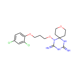 N=C1NC(=N)N(OCCCOc2ccc(Cl)cc2Cl)C2(CCOCC2)N1 ZINC001772599187