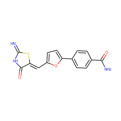 N=C1NC(=O)/C(=C/c2ccc(-c3ccc(C(N)=O)cc3)o2)S1 ZINC000014963242