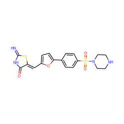 N=C1NC(=O)/C(=C/c2ccc(-c3ccc(S(=O)(=O)N4CCNCC4)cc3)o2)S1 ZINC000014963234