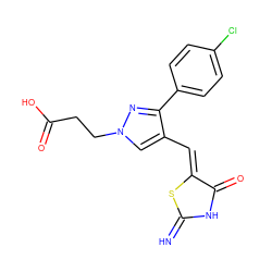 N=C1NC(=O)/C(=C/c2cn(CCC(=O)O)nc2-c2ccc(Cl)cc2)S1 ZINC000004269636