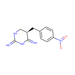 N=C1NC[C@@H](Cc2ccc([N+](=O)[O-])cc2)C(=N)N1 ZINC000013757826