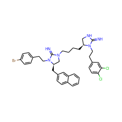 N=C1NC[C@H](CCCCN2C[C@@H](Cc3ccc4ccccc4c3)N(CCc3ccc(Br)cc3)C2=N)N1CCc1ccc(Cl)c(Cl)c1 ZINC000150599121