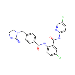 N=C1NCCN1Cc1ccc(C(=O)Nc2ccc(Cl)cc2C(=O)Nc2ccc(Cl)cn2)cc1 ZINC000028014765