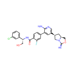 N=C1OC[C@@H]2C[C@H](c3cnc(N)c(-c4ccc(C(=O)N[C@H](CO)c5cccc(Cl)c5)c(F)c4)c3)CN12 ZINC001772655480