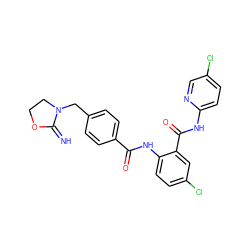 N=C1OCCN1Cc1ccc(C(=O)Nc2ccc(Cl)cc2C(=O)Nc2ccc(Cl)cn2)cc1 ZINC000003948383