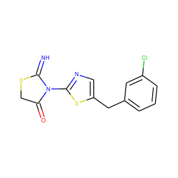 N=C1SCC(=O)N1c1ncc(Cc2cccc(Cl)c2)s1 ZINC000004112589