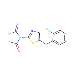 N=C1SCC(=O)N1c1ncc(Cc2ccccc2Cl)s1 ZINC000004112587