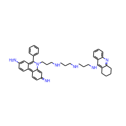 N=c1ccc2c3ccc(N)cc3c(-c3ccccc3)n(CCCNCCCNCCCNc3c4c(nc5ccccc35)CCCC4)c-2c1 ZINC000169718677