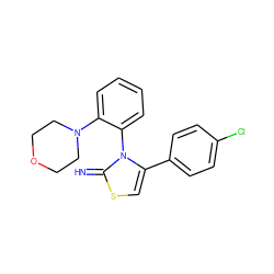 N=c1scc(-c2ccc(Cl)cc2)n1-c1ccccc1N1CCOCC1 ZINC000004299872