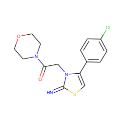 N=c1scc(-c2ccc(Cl)cc2)n1CC(=O)N1CCOCC1 ZINC000101703926