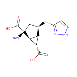 N[C@@]1(C(=O)O)C[C@@H](Sc2cn[nH]n2)[C@H]2[C@H](C(=O)O)[C@H]21 ZINC000204983839