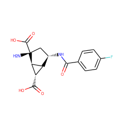 N[C@@]1(C(=O)O)C[C@H](NC(=O)c2ccc(F)cc2)[C@H]2[C@H](C(=O)O)[C@H]21 ZINC000202464136