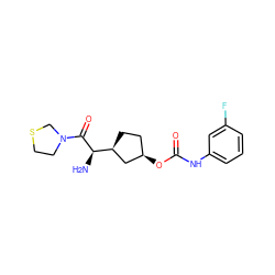 N[C@@H](C(=O)N1CCSC1)[C@H]1CC[C@@H](OC(=O)Nc2cccc(F)c2)C1 ZINC000027996269