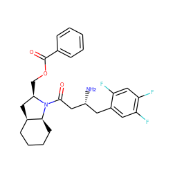 N[C@@H](CC(=O)N1[C@H](COC(=O)c2ccccc2)C[C@@H]2CCCC[C@@H]21)Cc1cc(F)c(F)cc1F ZINC000299839971