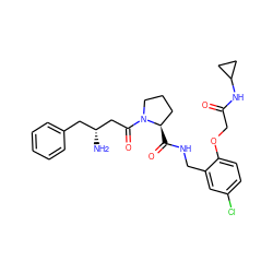 N[C@@H](CC(=O)N1CCC[C@H]1C(=O)NCc1cc(Cl)ccc1OCC(=O)NC1CC1)Cc1ccccc1 ZINC000014948264