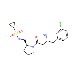 N[C@@H](CC(=O)N1CCC[C@H]1CNS(=O)(=O)C1CC1)Cc1cccc(Cl)c1 ZINC000043072209