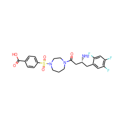 N[C@@H](CC(=O)N1CCCN(S(=O)(=O)c2ccc(C(=O)O)cc2)CC1)Cc1cc(F)c(F)cc1F ZINC000040898641