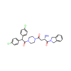 N[C@@H](CC(=O)N1CCN(C(=O)C(c2ccc(Cl)cc2)c2ccc(Cl)cc2)CC1)C(=O)N1Cc2ccccc2C1 ZINC000072105346