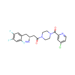 N[C@@H](CC(=O)N1CCN(C(=O)c2cc(Cl)ccn2)CC1)Cc1cc(F)c(F)cc1F ZINC000084712309