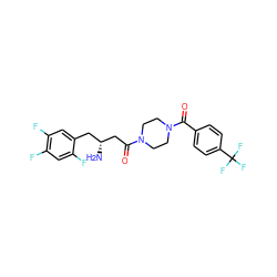 N[C@@H](CC(=O)N1CCN(C(=O)c2ccc(C(F)(F)F)cc2)CC1)Cc1cc(F)c(F)cc1F ZINC000084690815