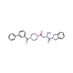 N[C@@H](CC(=O)N1CCN(C(=O)c2cccc(-c3ccccc3)c2)CC1)C(=O)N1Cc2ccccc2C1 ZINC000072108566