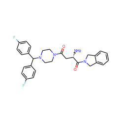 N[C@@H](CC(=O)N1CCN(C(c2ccc(F)cc2)c2ccc(F)cc2)CC1)C(=O)N1Cc2ccccc2C1 ZINC000014949370