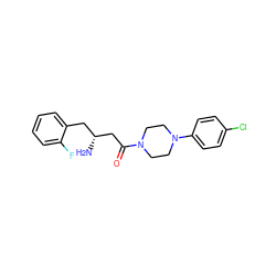 N[C@@H](CC(=O)N1CCN(c2ccc(Cl)cc2)CC1)Cc1ccccc1F ZINC000014958992