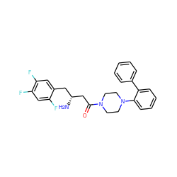 N[C@@H](CC(=O)N1CCN(c2ccccc2-c2ccccc2)CC1)Cc1cc(F)c(F)cc1F ZINC000084687222