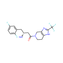 N[C@@H](CC(=O)N1CCc2[nH]c(C(F)(F)F)nc2C1)Cc1cc(F)ccc1F ZINC000028956643