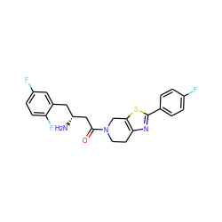 N[C@@H](CC(=O)N1CCc2nc(-c3ccc(F)cc3)sc2C1)Cc1cc(F)ccc1F ZINC000014948996