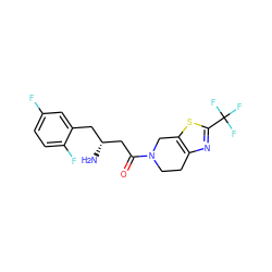 N[C@@H](CC(=O)N1CCc2nc(C(F)(F)F)sc2C1)Cc1cc(F)ccc1F ZINC000014948993