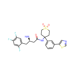 N[C@@H](CC(=O)NC1(c2cccc(-c3cncs3)c2)CCS(=O)(=O)CC1)Cc1cc(F)c(F)cc1F ZINC000095562545