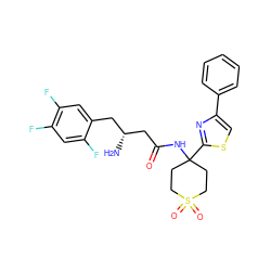 N[C@@H](CC(=O)NC1(c2nc(-c3ccccc3)cs2)CCS(=O)(=O)CC1)Cc1cc(F)c(F)cc1F ZINC000095560239