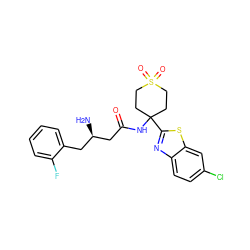 N[C@@H](CC(=O)NC1(c2nc3ccc(Cl)cc3s2)CCS(=O)(=O)CC1)Cc1ccccc1F ZINC000040401199