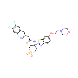 N[C@@H](CC(=O)NC1(c2nc3ccc(OCCN4CCOCC4)cc3s2)CCS(=O)(=O)CC1)Cc1cc(F)c(F)cc1F ZINC000042806892