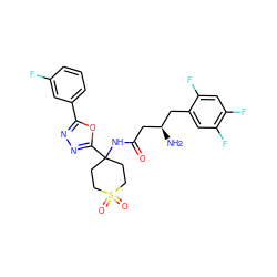 N[C@@H](CC(=O)NC1(c2nnc(-c3cccc(F)c3)o2)CCS(=O)(=O)CC1)Cc1cc(F)c(F)cc1F ZINC000095558236